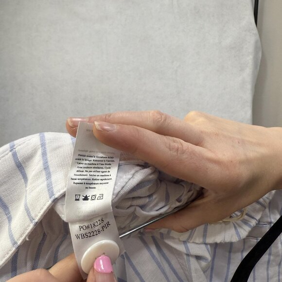 Faherty Pants Womens Large White Blue Stripe Linen Blend Wide Leg NWT WBS2228-PR - Picture 8 of 13